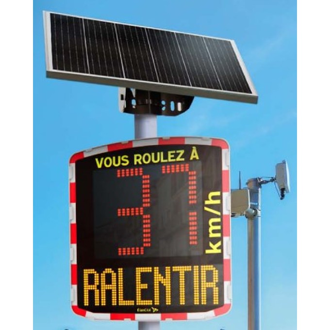 Radar informativ reducere viteza alimentare panou solar si afisaj fata vesela/ trista si mesaj text (portocaliu)